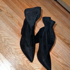 Black Faux Suede Heeled Ankle Booties Size 38